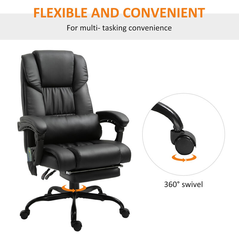 Vinsetto High Back Vibration Massage Office Chair with 6 Points, Hight Adjustable Computer Desk Chair, Reclining Office Chair with Retractable Footrest and Remote, Black