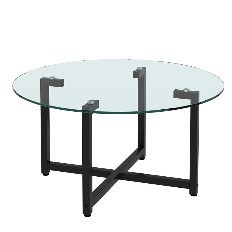 Hivvago Modern Designed Tempered Glass Round Living Room  Table Glass