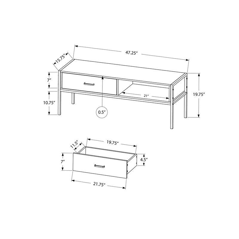 Monarch Specialties I 2876 Tv Stand, 48 Inch, Console, Media Entertainment Center, Storage Drawer, Living Room, Bedroom, Laminate, Metal, Brown, Black, Contemporary, Modern