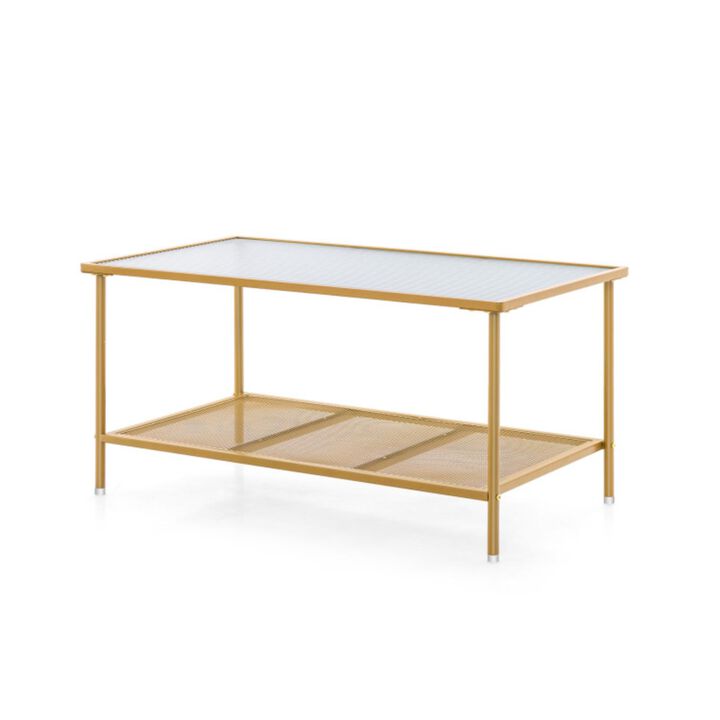 Hivvago 2-Tier Coffee Table with Shelf Center Tea Table with Tempered Glass Top