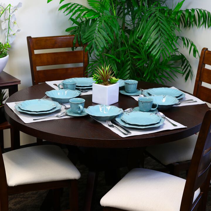 Elama Fleur De Lys 20-Piece Dinnerware Set in Turquoise