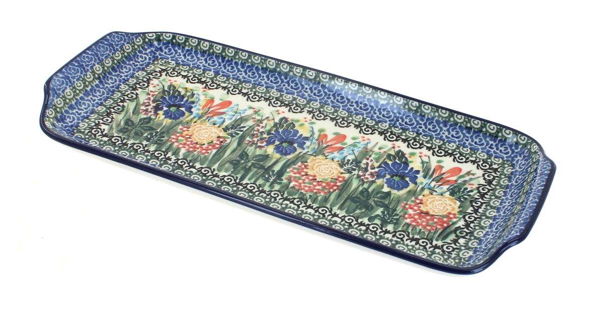 Blue Rose Polish Pottery Spring Tulip Bread Tray