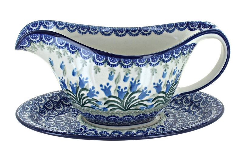 Blue Rose Polish Pottery Maia Gravy Boat & Plate