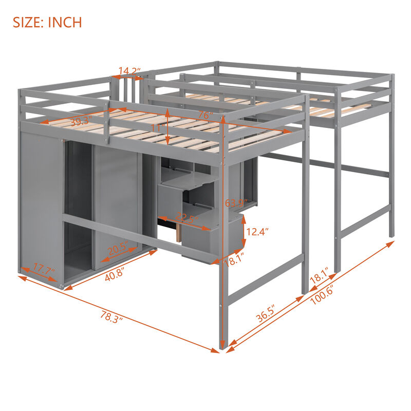 Merax Double Loft Beds with Wardrobes and Staircase