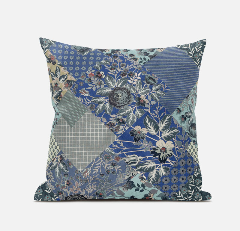 Homezia 20" Blue Gray Floral Zippered Suede Throw Pillow
