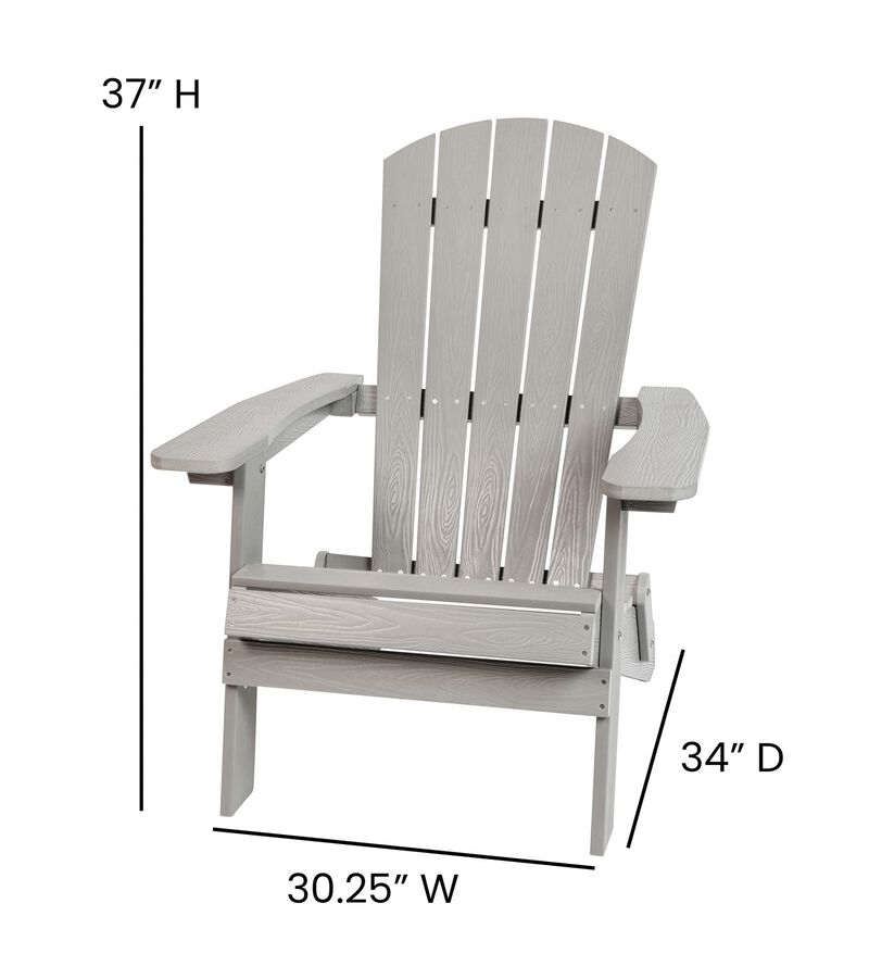 Flash Furniture Charlestown Commercial Folding Adirondack Chair - Gray - Poly Resin - Indoor/Outdoor - Weather Resistant