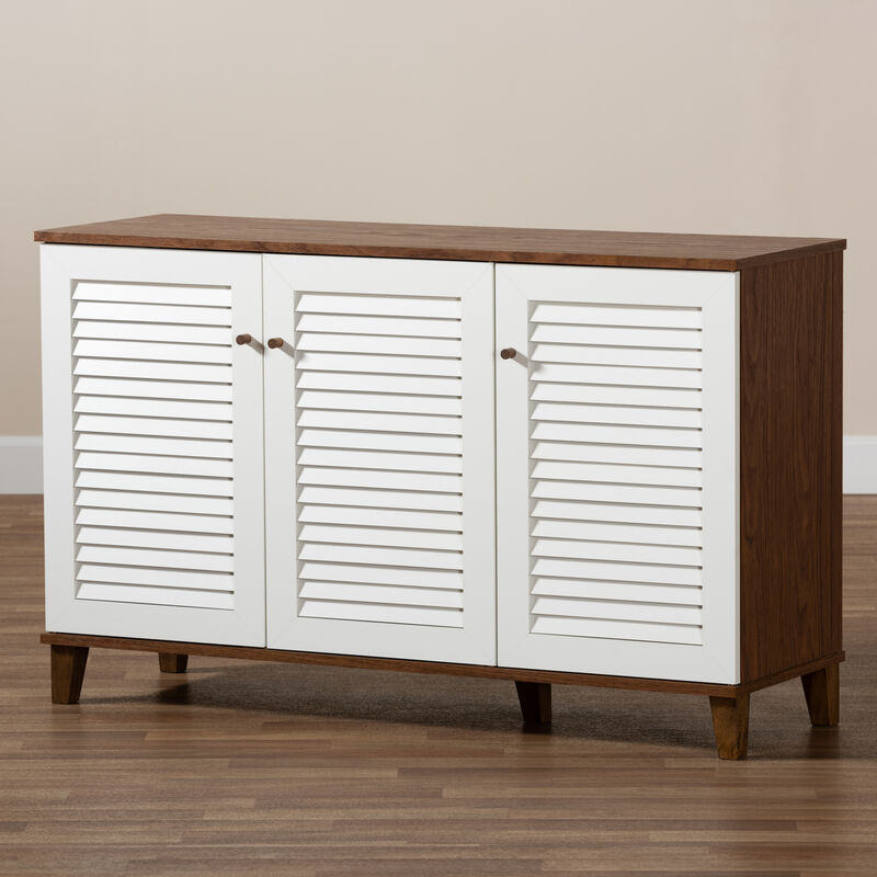 Baxton Studio Coolidge Modern and Contemporary Walnut Finished 8-Shelf Wood Shoe Storage Cabinet