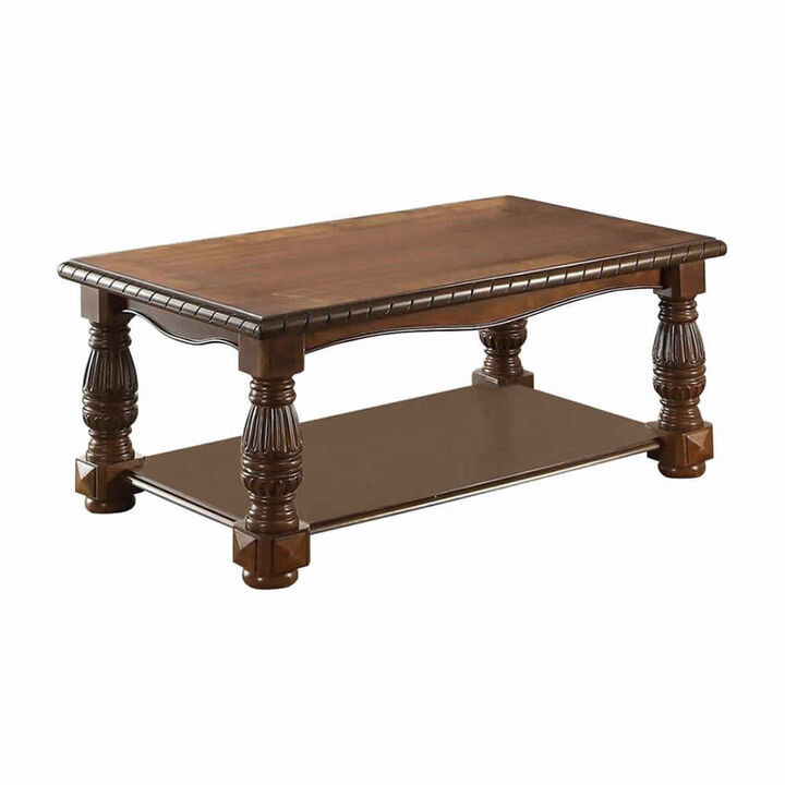 Rubber Wood Ash Burl Coffee Table, Brown-Benzara