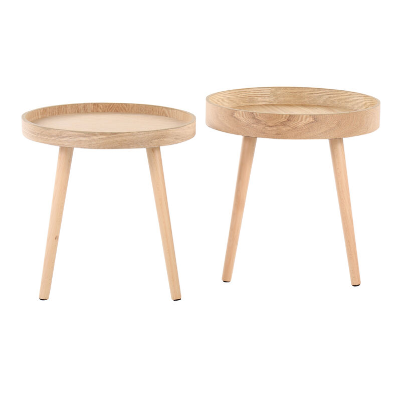 Pebble Mid Century Modern Side Table Set in Natural Wood by Lumi Source