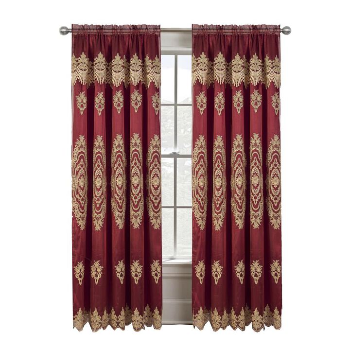 RT Designers Collection Dayton Emb Attached Valance Backing Blackout Window Curtains 50" x 84" Burgundy/Gold