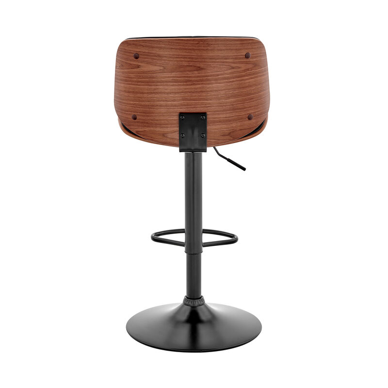 Brock Adjustable Gray Faux Leather and Walnut Wood Stool with Black Base