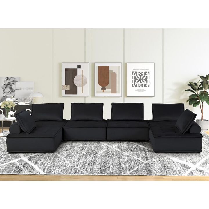 Lilola Home Anna Black Velvet 6-Seater U-Shape Modular Sectional Sofa