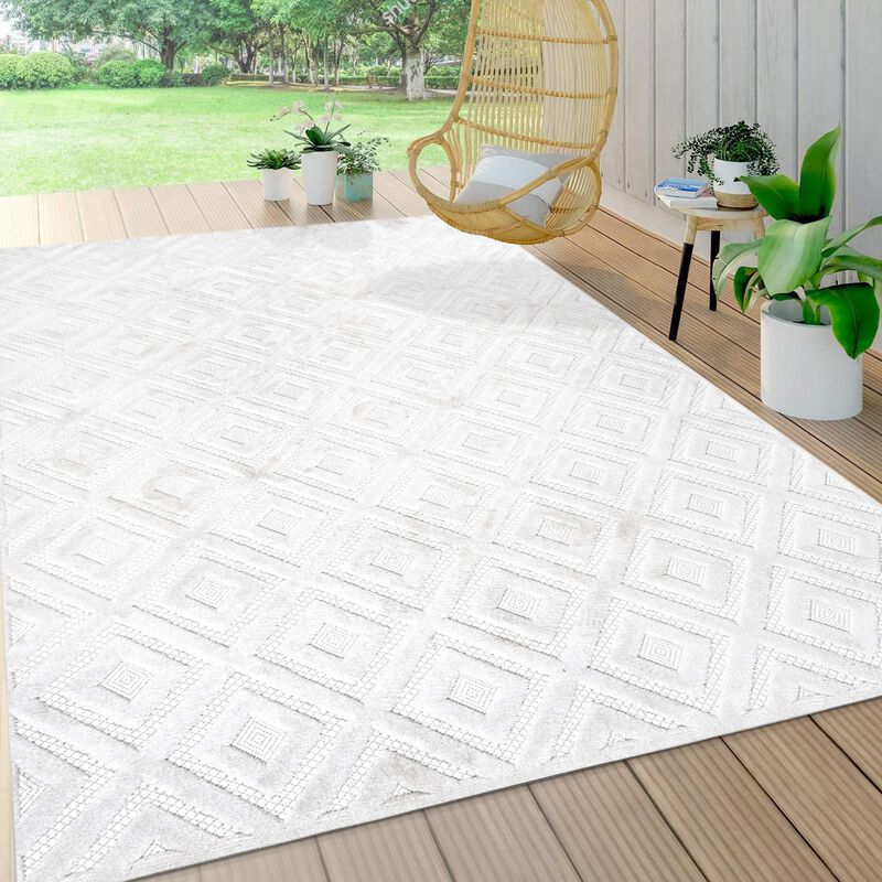 Portmany Neutral Diamond Trellis Indoor/Outdoor Area Rug