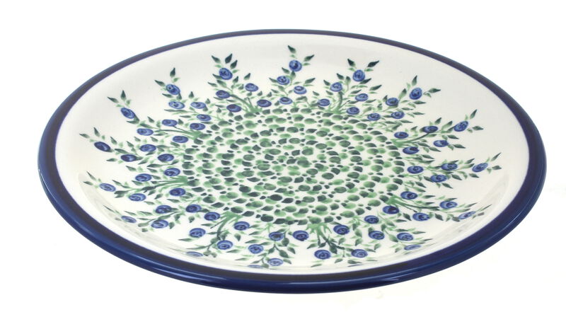 Blue Rose Polish Pottery Floral Butterfly Dinner Plate