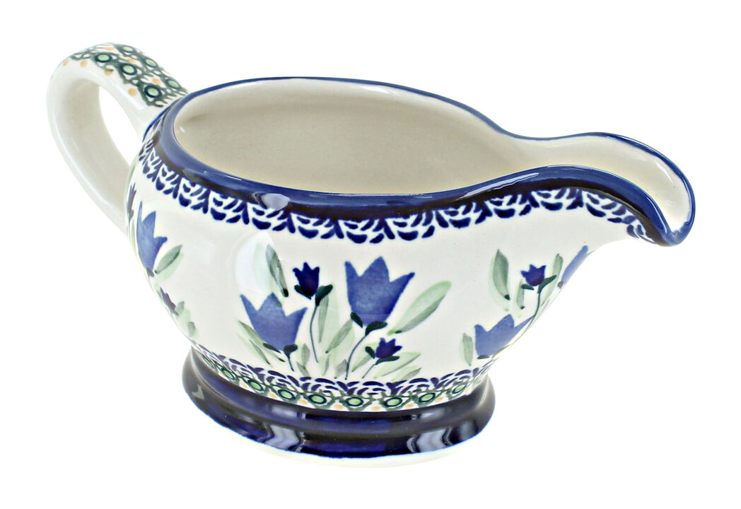 Blue Rose Polish Pottery Mosaic Flower Gravy Boat