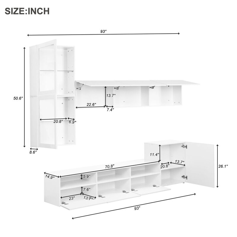 75" White TV Stand with Floating Wall Storage