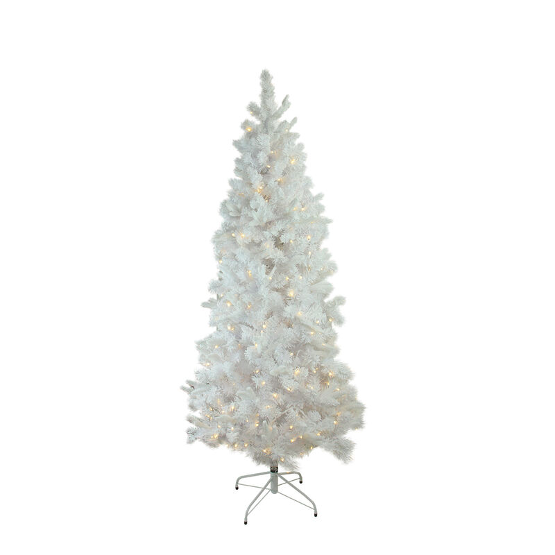 9' Pre-Lit Slim Flocked White Pine Artificial Christmas Tree - Warm White LED Lights