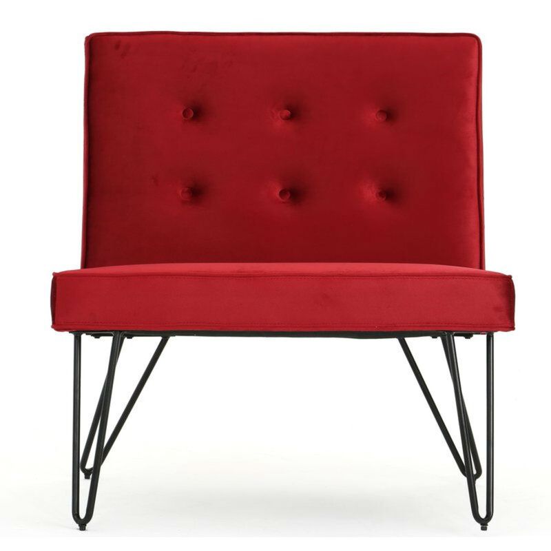 QuikFurn Red Velvety Soft Upholstered Polyester Accent Chair Black Metal Legs