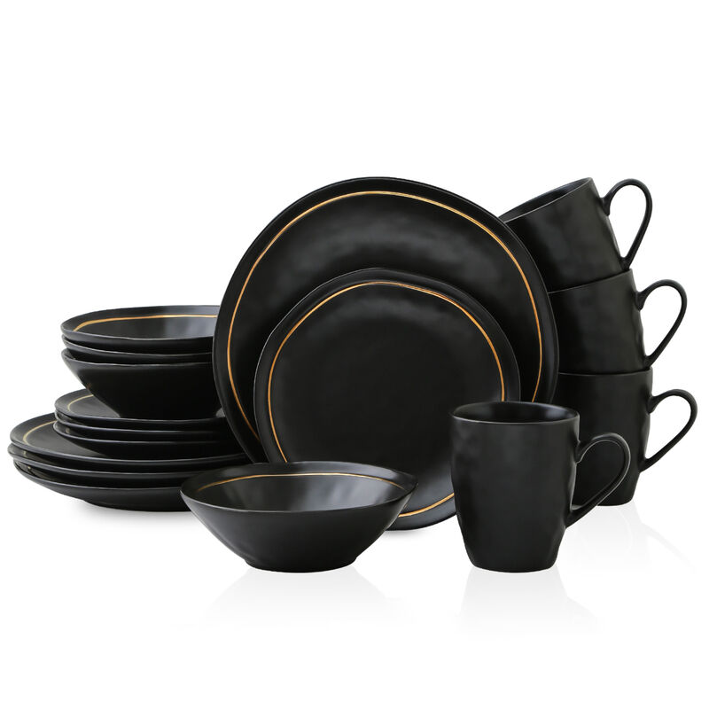 Stone Lain Clara Porcelain 32 Piece Dinnerware Set, Black