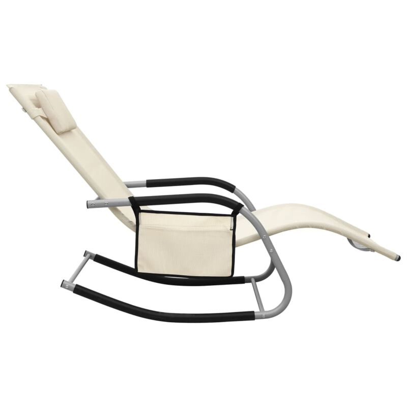 vidaXL Textilene Sun Lounger in Cream and Gray - Weather-Resistant Outdoor Furniture with Pillow and Side Bag -Powder-Coated Steel Frame.