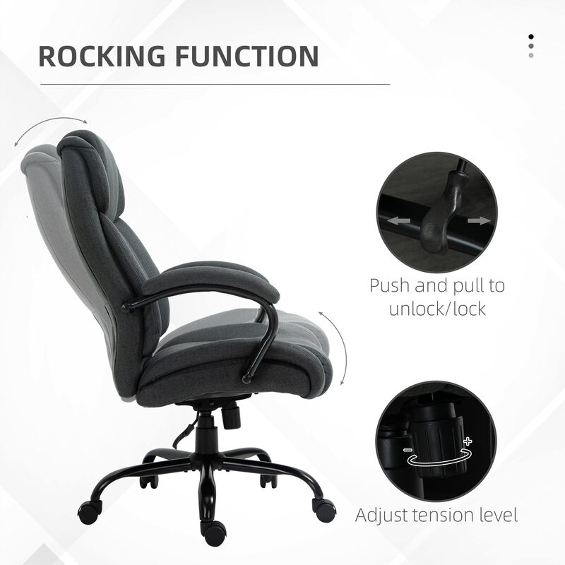 Vinsetto High Back Big and Tall Executive Office Chair 484lbs with Wide Seat, Computer Desk Chair with Linen Fabric, Adjustable Height, Swivel Wheels, Charcoal Grey