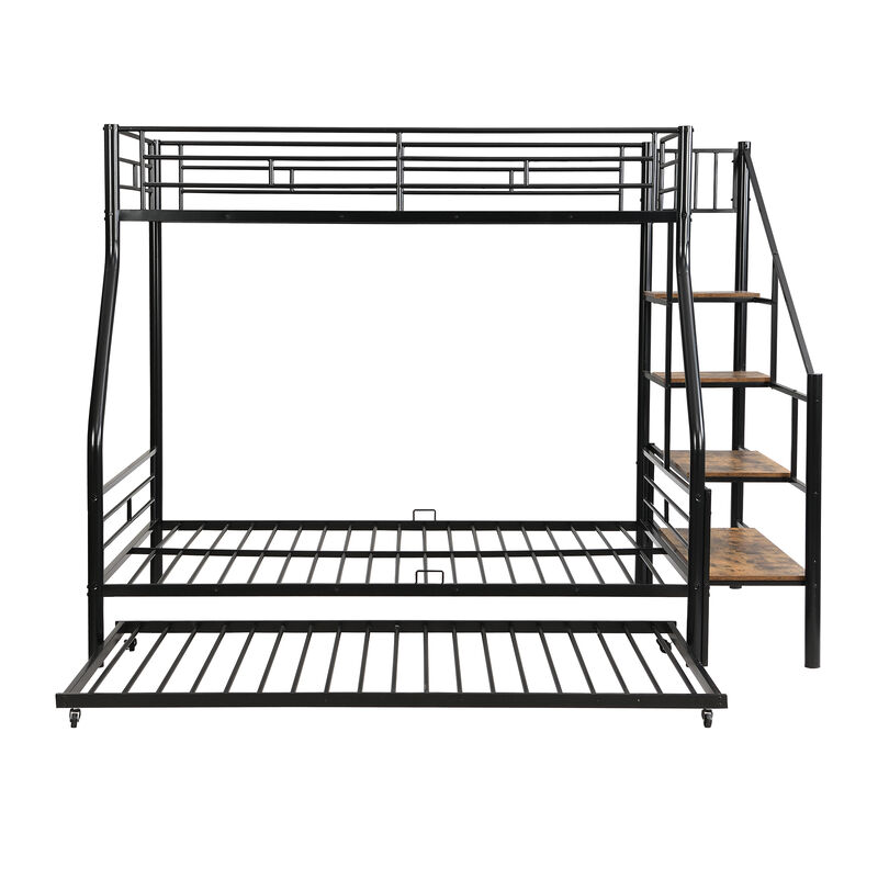 Merax Metal Bunk Bed with Trundle and Storage Staircase