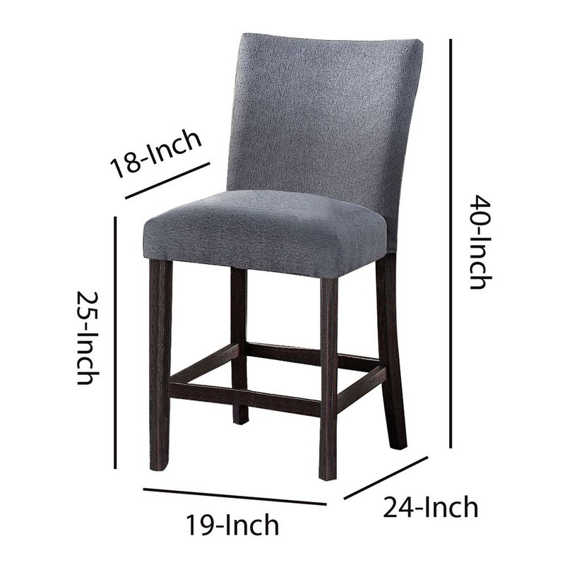 Fabric Counter Height Chairs with Curved Back, Set of 2, Blue and Brown-Benzara