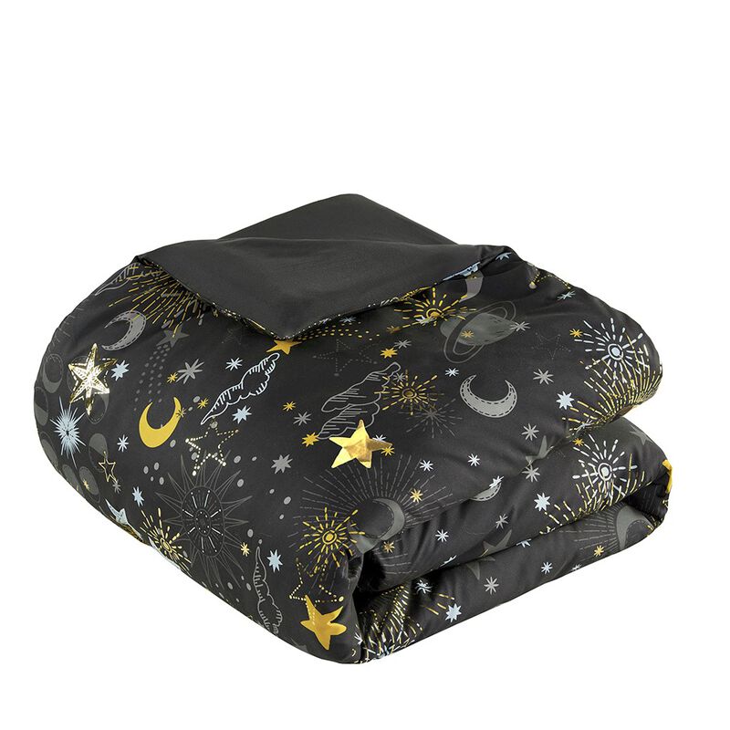 Gracie Mills Dervan Celestial Dreams Starry Sky Metallic Comforter Set with Enchanting Throw Pillow