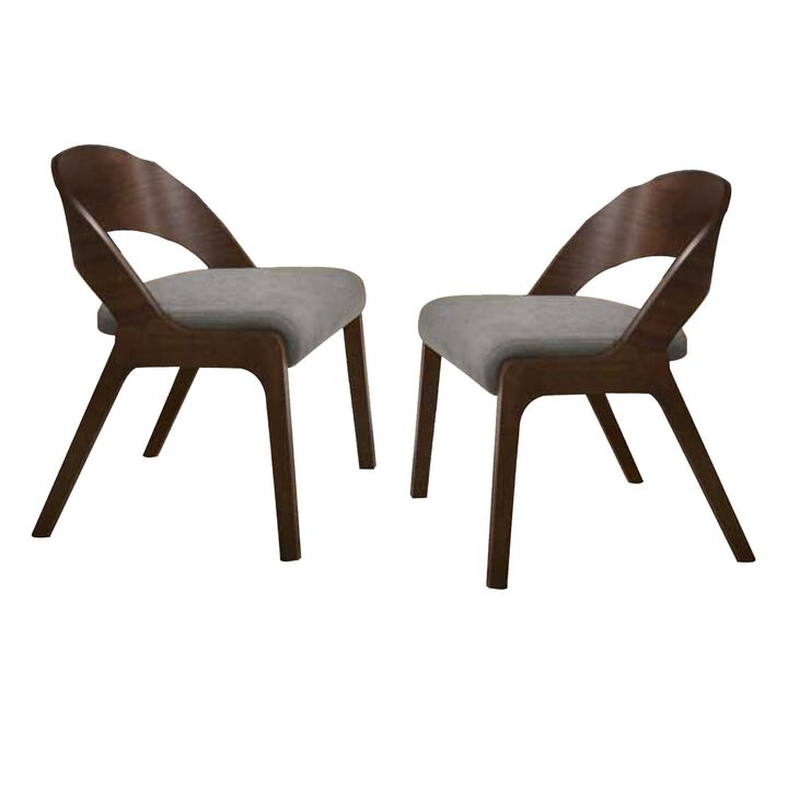 Wooden Dining Chair with Open Curved Back Design, Seat of 2, Walnut Brown-Benzara