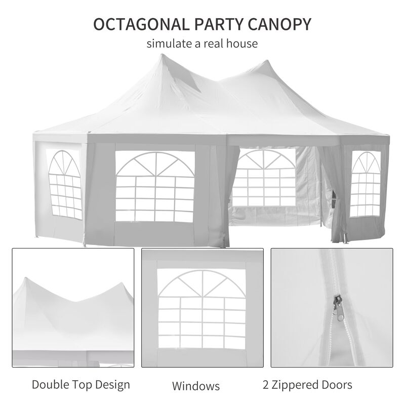 22 x 16 Large Octagon 8-Wall Party Canopy Gazebo Tent - White