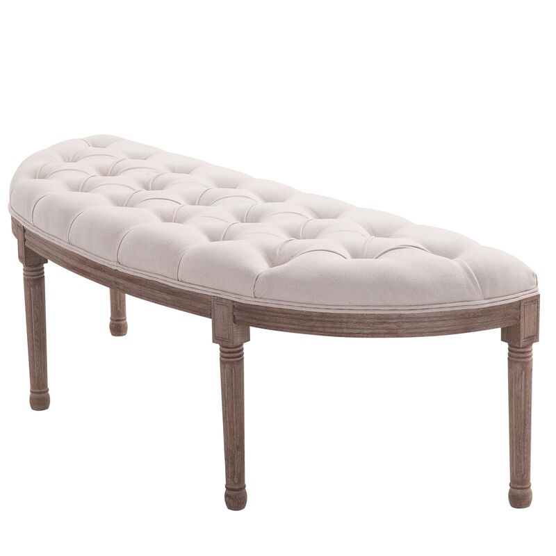 Cream Entryway Elegance: Vintage Semi-Circle Tufted Hallway Bench