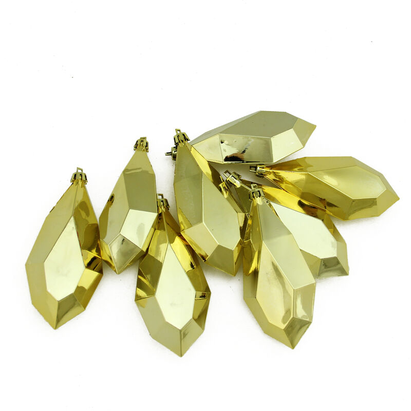 8ct Shiny Gold Glamour Diamond Cut Shatterproof Christmas Drop Ornaments 4.75"