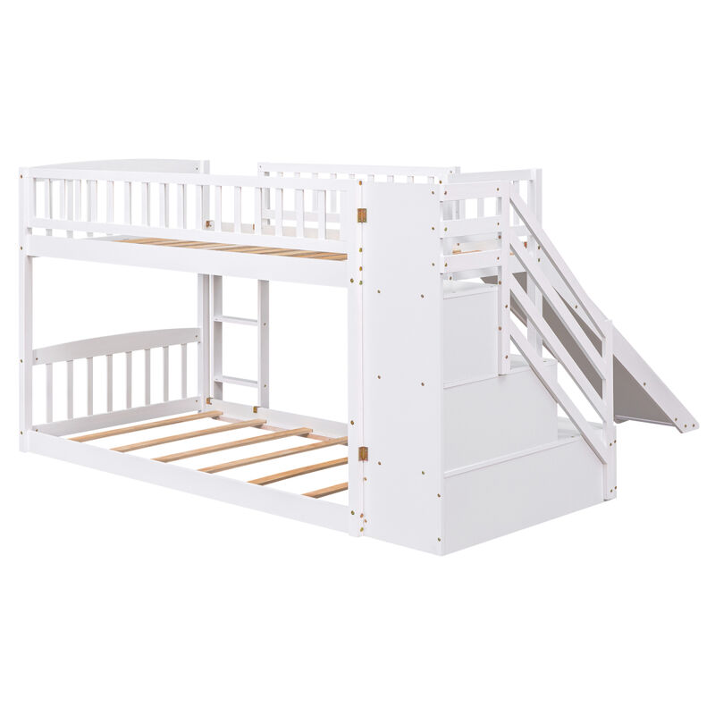 Stairway Twin Over Twin Bunk Bed With Two Drawers And Slide