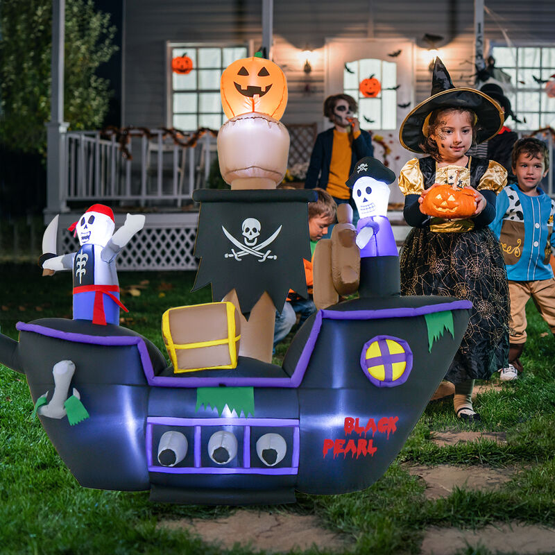 7 Feet Long Halloween Inflatable Pirate Ship with LED Lights Blower