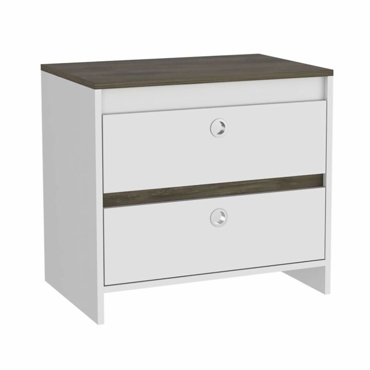 Homezia Modern and Minimalist White and Dark Brown Board Nightstand