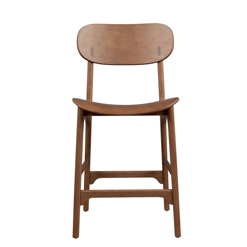 Seln 24 Inch Counter Stool Chair, Curved Seat, Open Back, Dark Brown Wood - Benzara