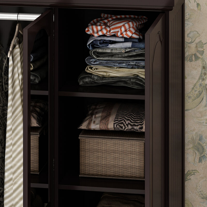 Black Paint 47.2 in. W Big Wardrobe Armoires W/Mirror, Hanging Rod, Drawers, Adjustable Shelves 70.9 in. H x 20 in. D