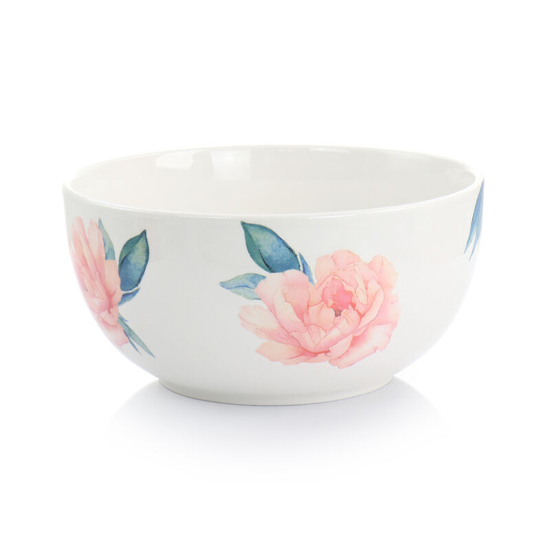 Martha Stewart 3 Piece Fine Ceramic Floral Bowl Set in White