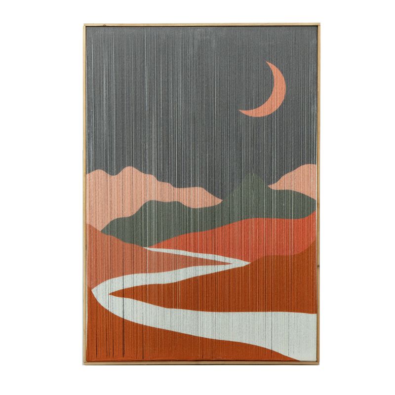 27 x 38 Wall Art Set of 2, Day and Night Design, Fir Wood, Orange, Gray - Benzara