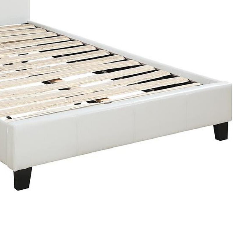 Transitional Style Leatherette Queen Bed with Padded Headboard, White-Benzara