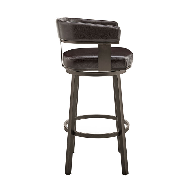 Cohen Bar Height Swivel Bar Stool in Silver Finish with White Faux Leather