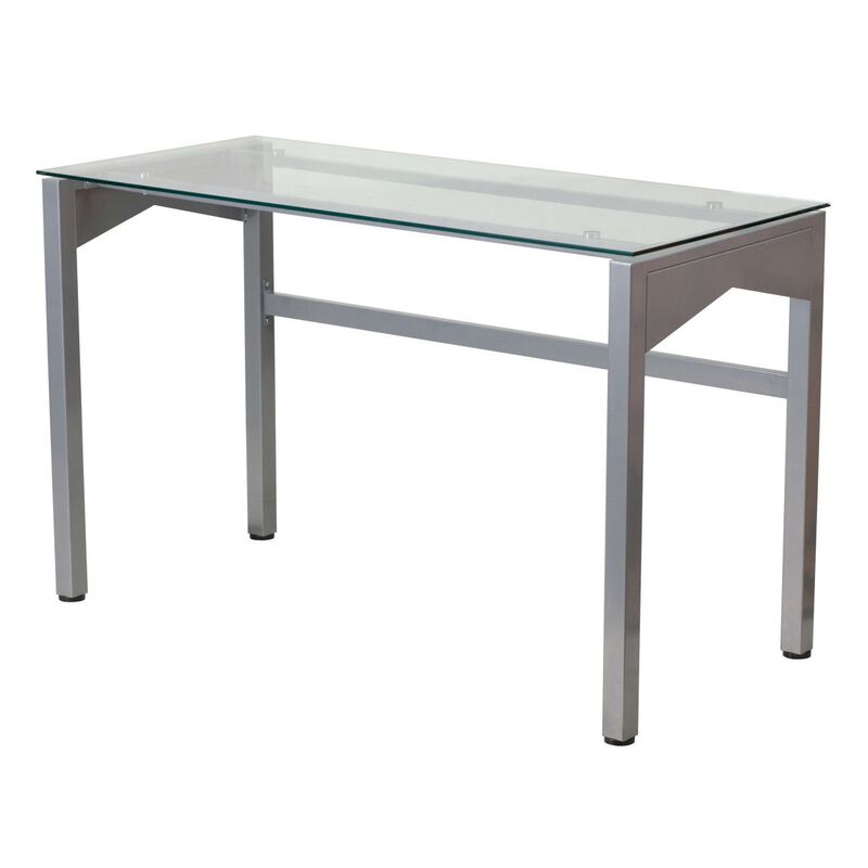 Hivvago Rectangular Writing Table Office Desk with Clear Tempered Glass Surface