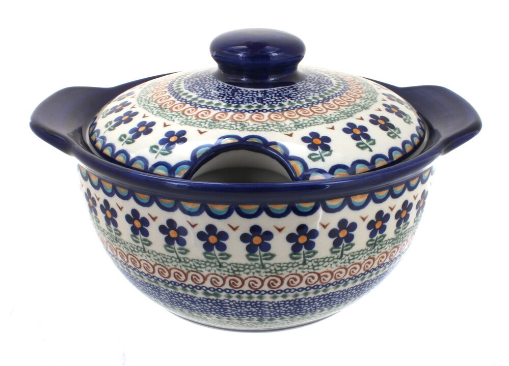 Blue Rose Polish Pottery Aztec Flower Soup Tureen