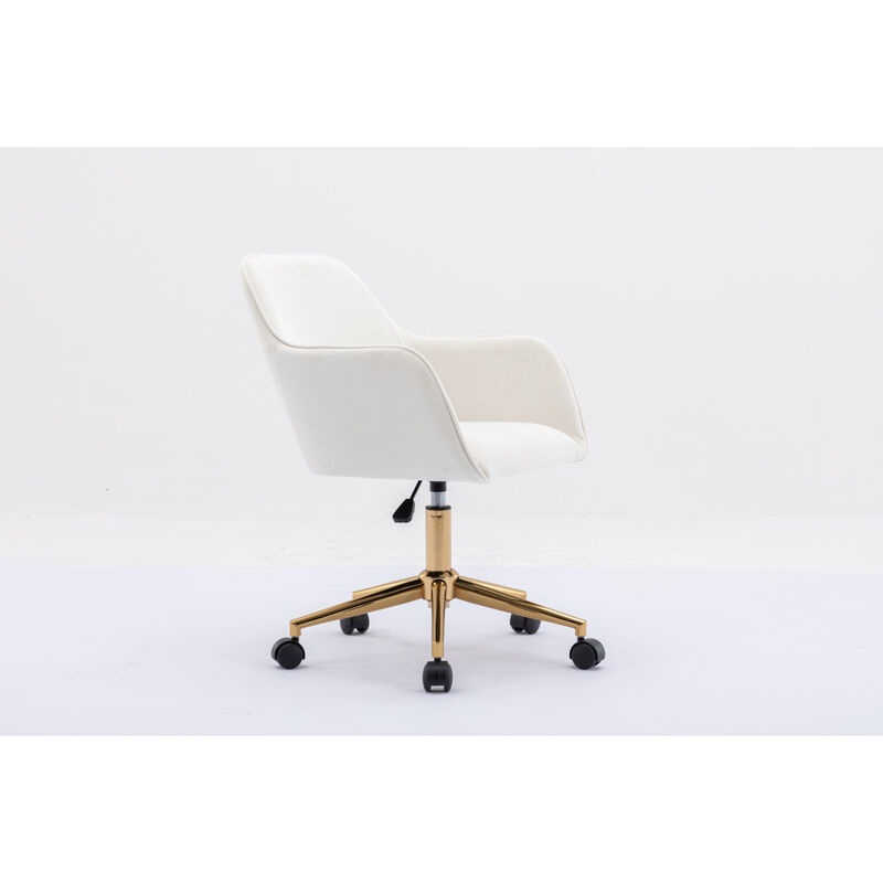 Adjustable modern velvet office chair, ivory