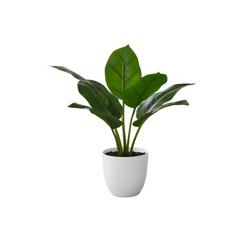 Monarch Specialties I 9502 - Artificial Plant, 17" Tall, Aureum, Indoor, Faux, Fake, Table, Greenery, Potted, Real Touch, Decorative, Green Leaves, White Pot