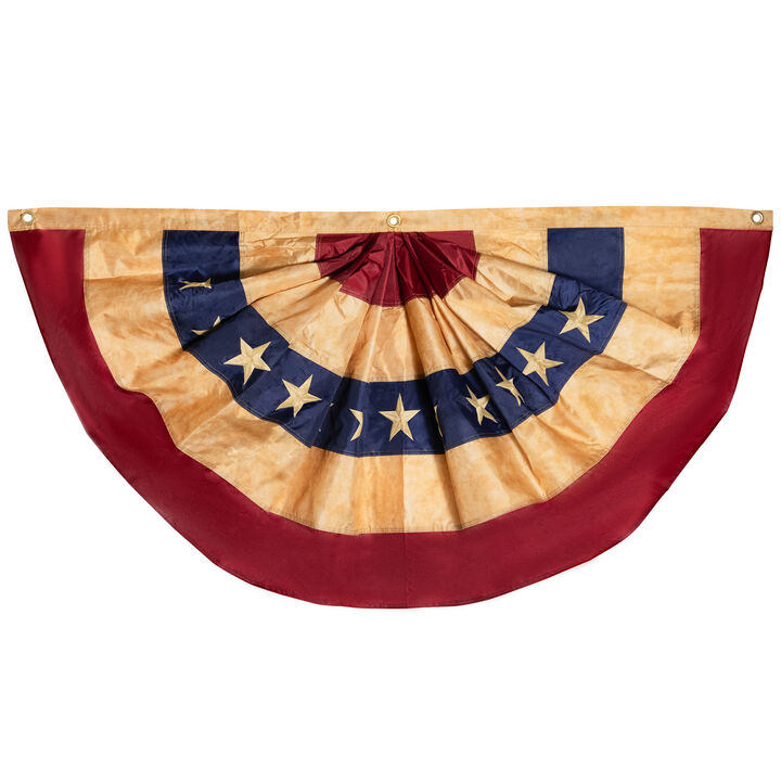 Patriotic Tea-Stained Pleated USA Bunting Flag 48" x 24"