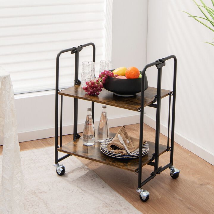 Foldable Rolling Cart with Storage Shelves for Kitchen