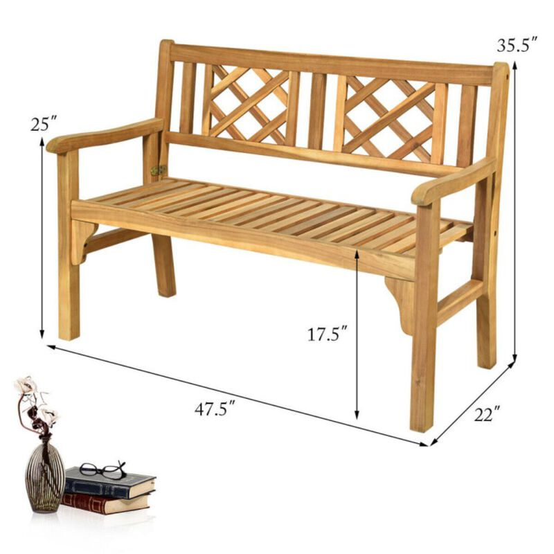 Hivago Patio Foldable Bench with Curved Backrest and Armrest