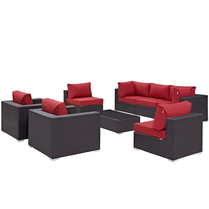 Convene 8 Piece Outdoor Patio Sectional Set - Espresso Red