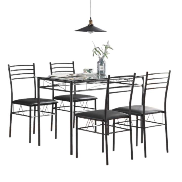 Hivvago Black 5-Piece Dining Set with Rectangular Glass-Top Table and 4 Chairs